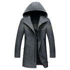 Mens Hooded Woolen Coat Slim Long Jacket Trench Parkas Casual Overcoat Outwear