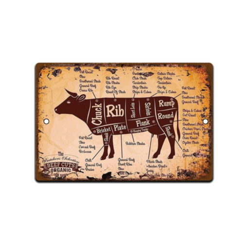 TIN SIGN Beef Cuts Metal Décor Wall Shop Farm Cow Kitchen Store BBQ Sign