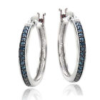 925 Silver 1/4ct Blue Diamond 20mm Hoop Earrings