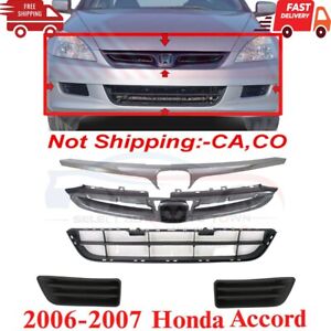 New Fits 06-07 Honda Accord Front Bumper Upper & Lower Grille Fog Bezels Set 5pc (For: 2007 Honda Accord)