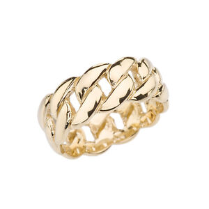 Fine 10k Yellow Gold 8 mm Cuban Link Band Unisex Ring