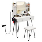 White Makeup Vanity Table Set Dressing Table with Mirror & Power Station & Stool