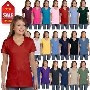 Hanes Womens T-Shirt 100% Cotton 4.5 oz Short Sleeve V-Neck nano Tee S04V