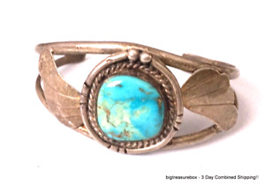 WOW Vintage Bracelet STERLING SILVER Cuff NAVAJO TURQUOISE Old Pawn Jewelry 925