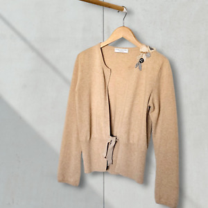Brunello Cucinelli Beige 100% Cashmere Embroidered Cardigan Sweater~L/M
