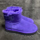UGG MINI BAILEY LOGO STRAP VIOLET NIGHT LEATHER WOOL WOMEN'S BOOTS SIZE US 9 NEW
