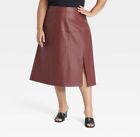 Women's Faux Leather A-Line Skirt - Ava & Viv - Burgundy, Sz 2X