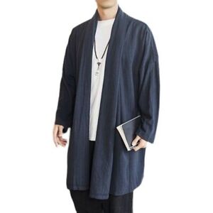 Men Kimono Cardigan Japanese Jacket Linen Coat Yukata Retro Loose Casual Outwear
