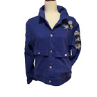 LULAROE Women's Blue Stretch Jean Jacket Size L Embroidered Flower  Pockets