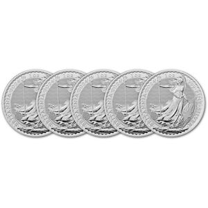 2024 Great Britain Silver Britannia £2 1 oz - BU - Five 5 Coins