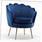 US Pride Furniture Velvet Barrel Chair, Stylish Accent with Scalloped Navy Blue