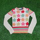 Vintage Wet-Seal Colorful Flower Knit Sweater Teens S-Short 14x20 (Tag M) White
