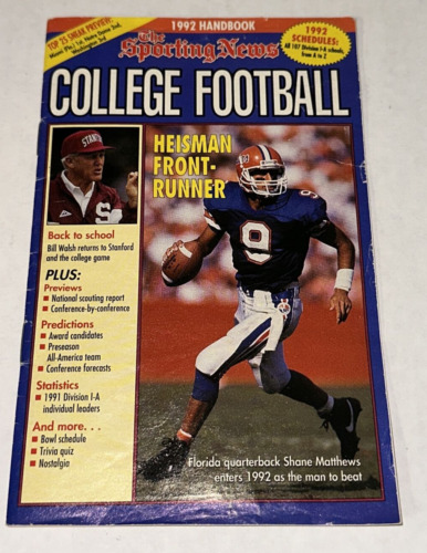 1992 Sporting News College Football Schedules Booklet Heisman Shane Matthews QB
