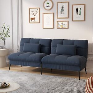 Convertible Futon Sofa Bed Upholstered Futon Couch Fabric Sleeper Sofa, Blue