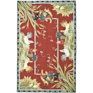 SAFAVIEH Farmhouse Country Wool Hand-Hooked Area Rug Burgundy Chicken Chelsea