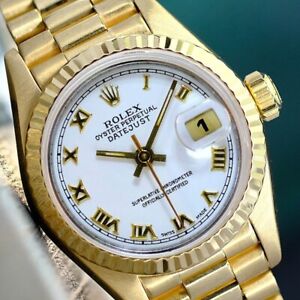 ROLEX DATEJUST LADIES 18K SOLID YELLOW GOLD PRESIDENT WATCH WHITE  DIAL 69178