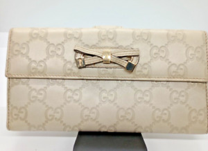 Authentic Gucci Guccissima Off White Leather Continental Long Wallet