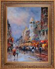 Antique Gold Framed Cityscape Painting, Evening Street View, Signed by C Vevers