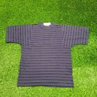 Vintage 90s Horizontal Ribbed Stripes Shirt S-Short 18x24 Blue Black Trim Retro