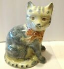 Vintage Porcelain Hand Painted Cat Figurine England Blue and White