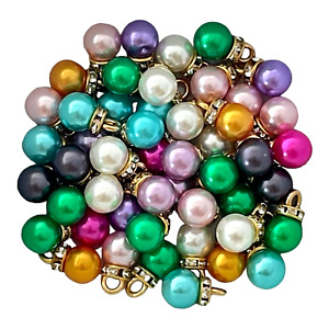 50 Bulk Pearl Charms Gold Crystal Rondelle Bead Drop 13x8mm Assorted Colors