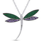 Round Amethyst & Emerald & Simulated Vintage Dragonfly Pin Pave Set Pendant
