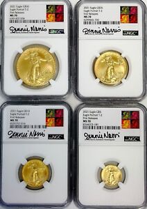 2021 American Gold Eagle 4 Coin Year Set NGC MS70 First Releases Signed J Norris
