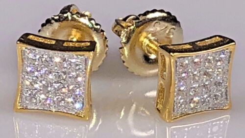 MEN'S 18K GOLD FINISH 0.5CT AAA Cubic Zirconia Ice SQUARE SCREW BACK EARRING 5MM