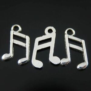 6 pieces New SMALL SIXTEENTH NOTES MUSIC Charm Silver Alloy 14 x 10 mm FREE SHIP