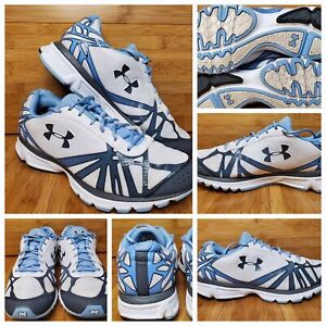 👟 Under Armour Reign Silver Blue Running Shoes Women's size 8.5 1223212-101