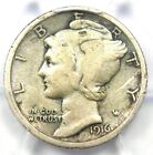 1916-D Mercury Dime 10C Coin - Certified PCGS VF Details - Rare Key Date!