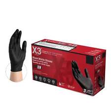 X3 Black Nitrile Disposable Industrial Gloves 3 Mil, Latex/Powder-Free BX344100