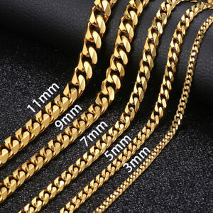 3/5/7/9/11mm Stainless Steel Silver/Gold Plated Mens Cuban Curb Necklace Chain