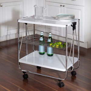Steel 3-Tier Foldable Rolling Kitchen Storage Cart Microwave Stand Portable Rack