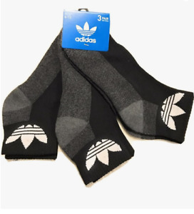 Adidas Quarter Socks Trefoil Logo 3 Pair Men's Shoe Size 6-12 Black Charcoal
