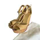 JIMMY CHOO NUDE PATENT LEATHER STRAPPY SANDAL WEDGE HEELS SIZE 8.5 US