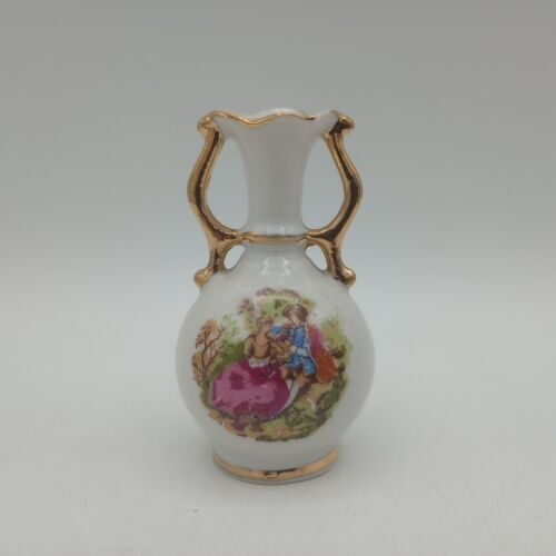 New ListingViltg 1950's Limoges France Porcelain Miniature Vase Love Story Painted 18K READ