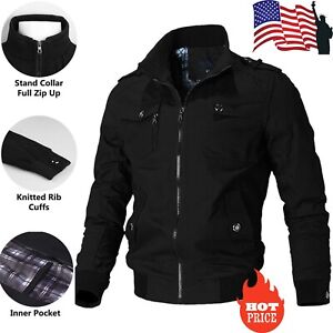 Men's Stand Up Tactical Jacket Motorcycle Riding Jacket Multi-Pocket Buttoned Cu