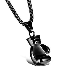 Fashion Black Stainless Steel Glove Pendant Necklace Box Chain Women Men Gifts