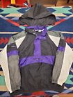 Vintage Reebok Windbreaker Jacket Mens Large Purple Hooded 90s Pouch 1/2 Zip
