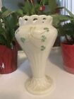 Vintage Belleek Pierced Shamrock Vase 7 3/4