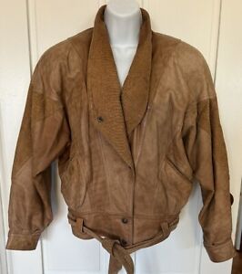 Vintage Womans S Winlit Bomber Jacket  Brown Leather Coat Zip Short 1980’s
