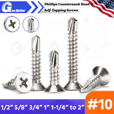#10 410 Stainless Steel Phillips Countersunk Head Self-Tapping Screws 1/2 to 2