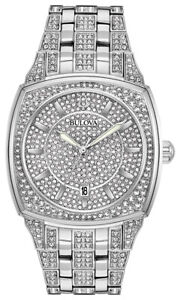 Bulova Men's Quartz Swarovski Crystal Accents Silver-Tone 40mm Watch 96B296