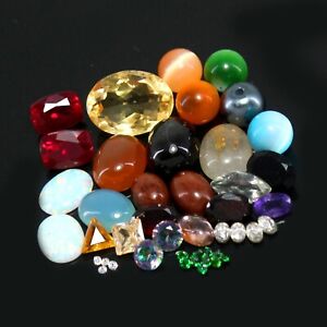 Natural Certified Ruby Diamond Aquamarine Citrine Emerald 46 Pcs Lot Gems B01