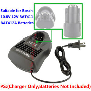 1x BOSCH 10.8V/12V MAX BAT411/412 Li-Ion Battery Replace AL1115CV Quick Charger