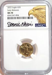 New Listing2022 $5 Gold American Eagle 1/10 oz. NGC MS70 First Release Jennie Norris Signed