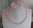Vintage Rose Quartz Sterling Silver Beaded Necklace And Matching Bracelet Set