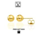14K Solid Yellow Gold Ball Push Back Earrings
