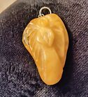 Vintage 1930's Jewelry Baltic Butterscotch Carved Amber Angel Necklace  Pendant